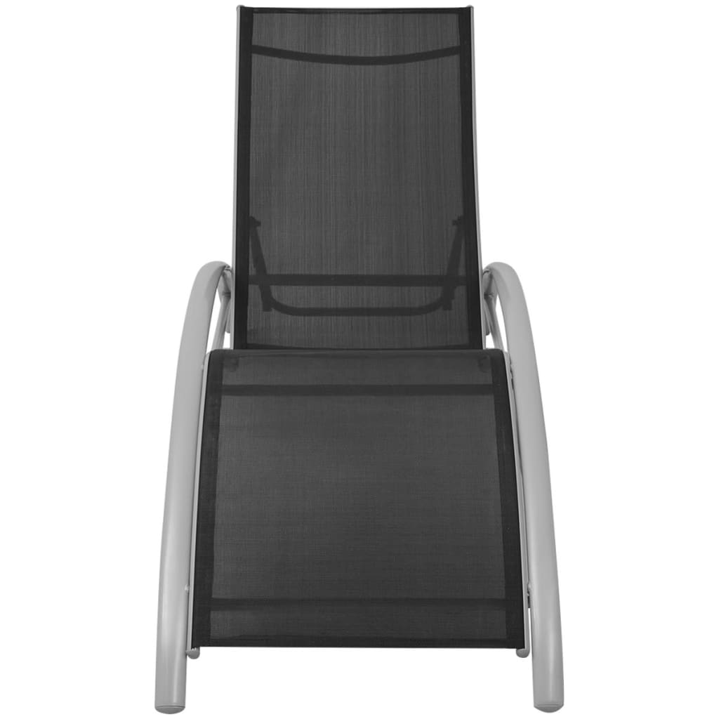 Sun loungers with black aluminum umbrella