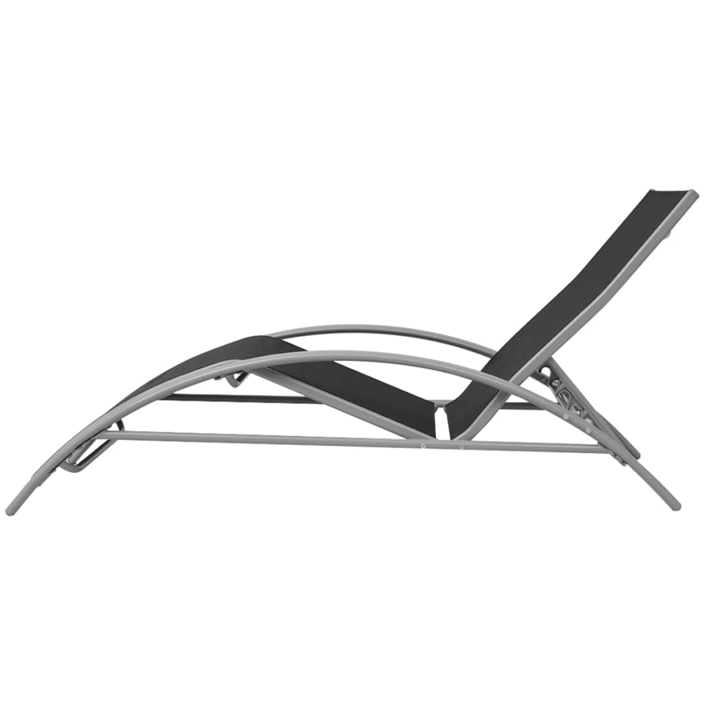 Sun loungers with black aluminum umbrella