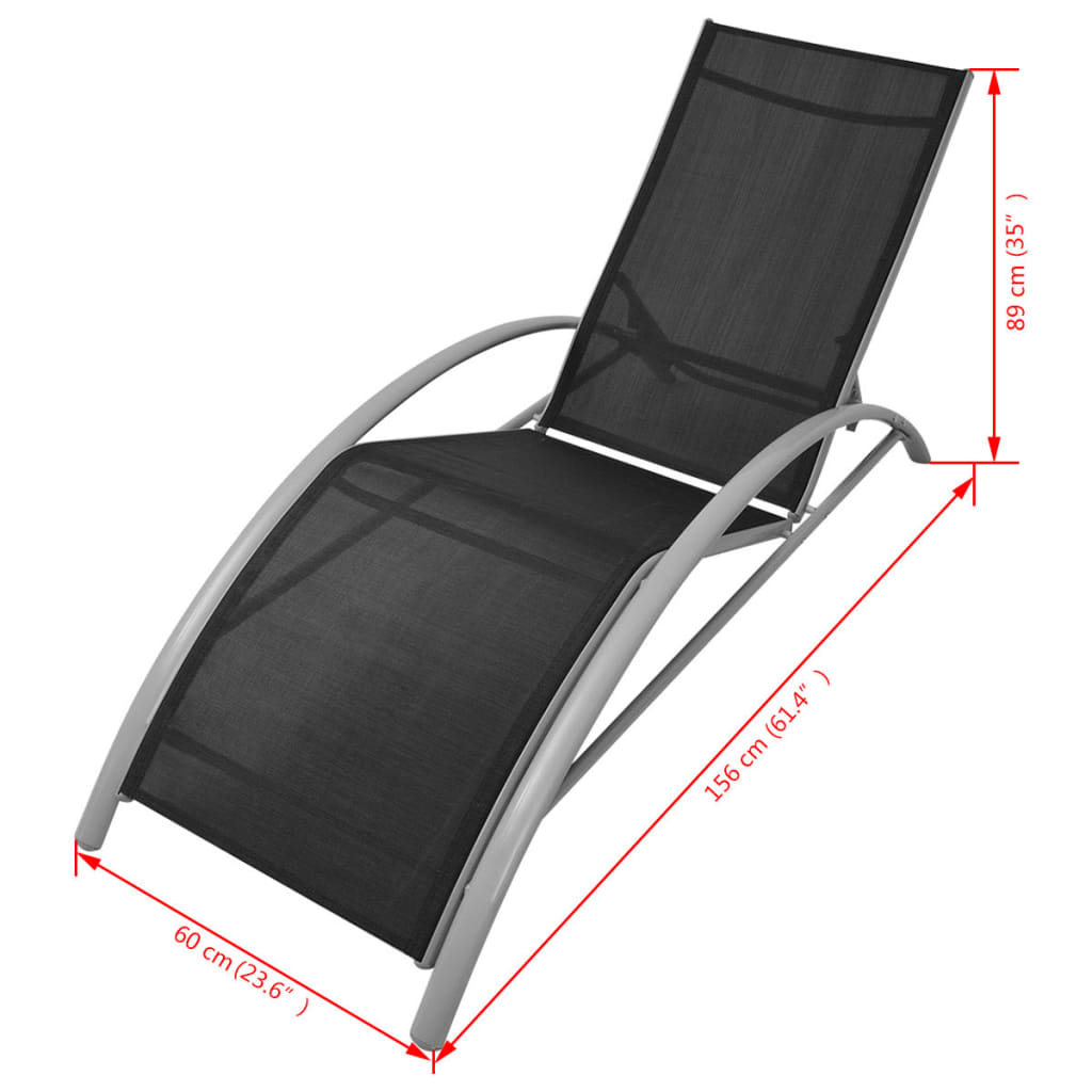 Sun loungers with black aluminum umbrella
