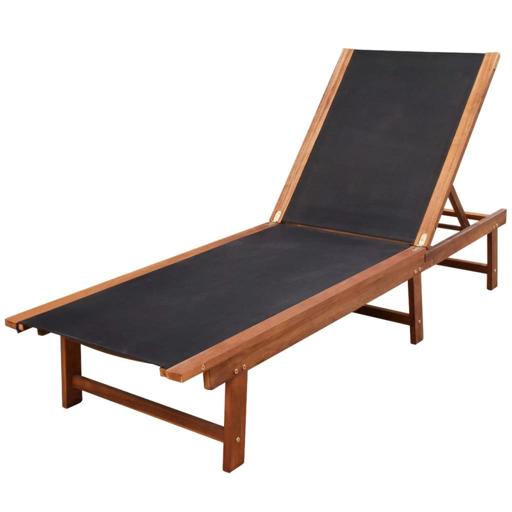 Sun loungers with table 2 pcs solid acacia and textilene