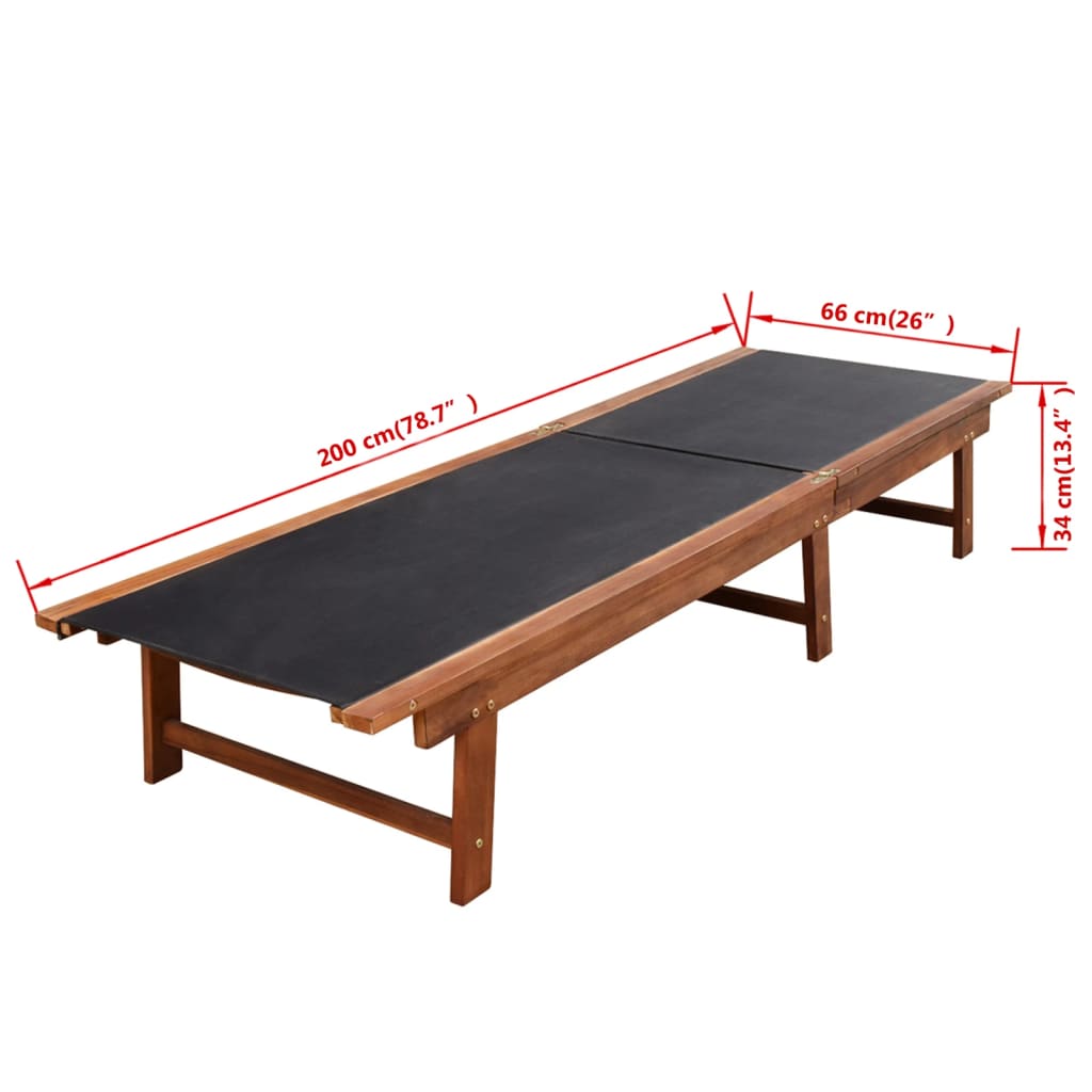 Sun loungers with table 2 pcs solid acacia and textilene