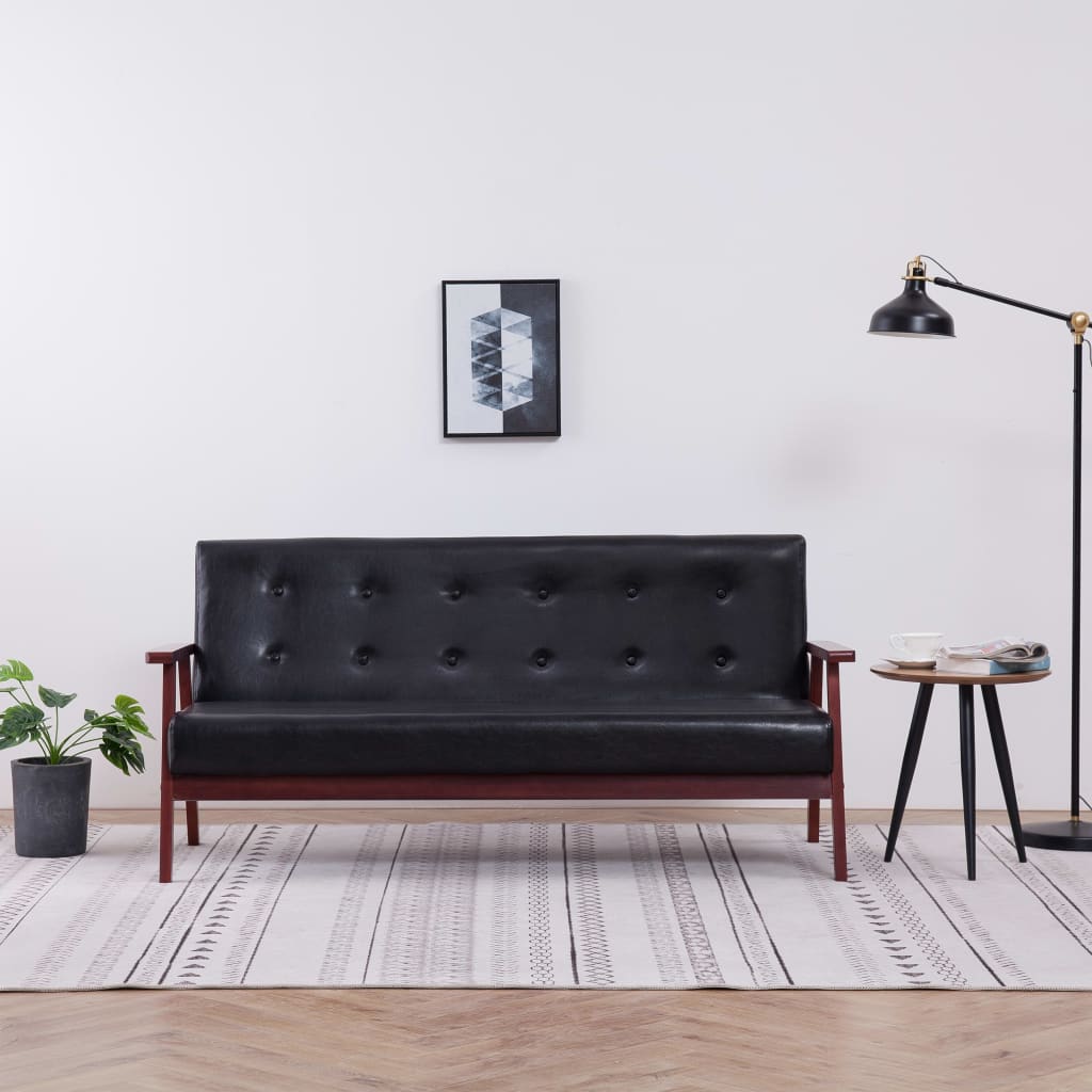 3 seater sofa in black faux leather