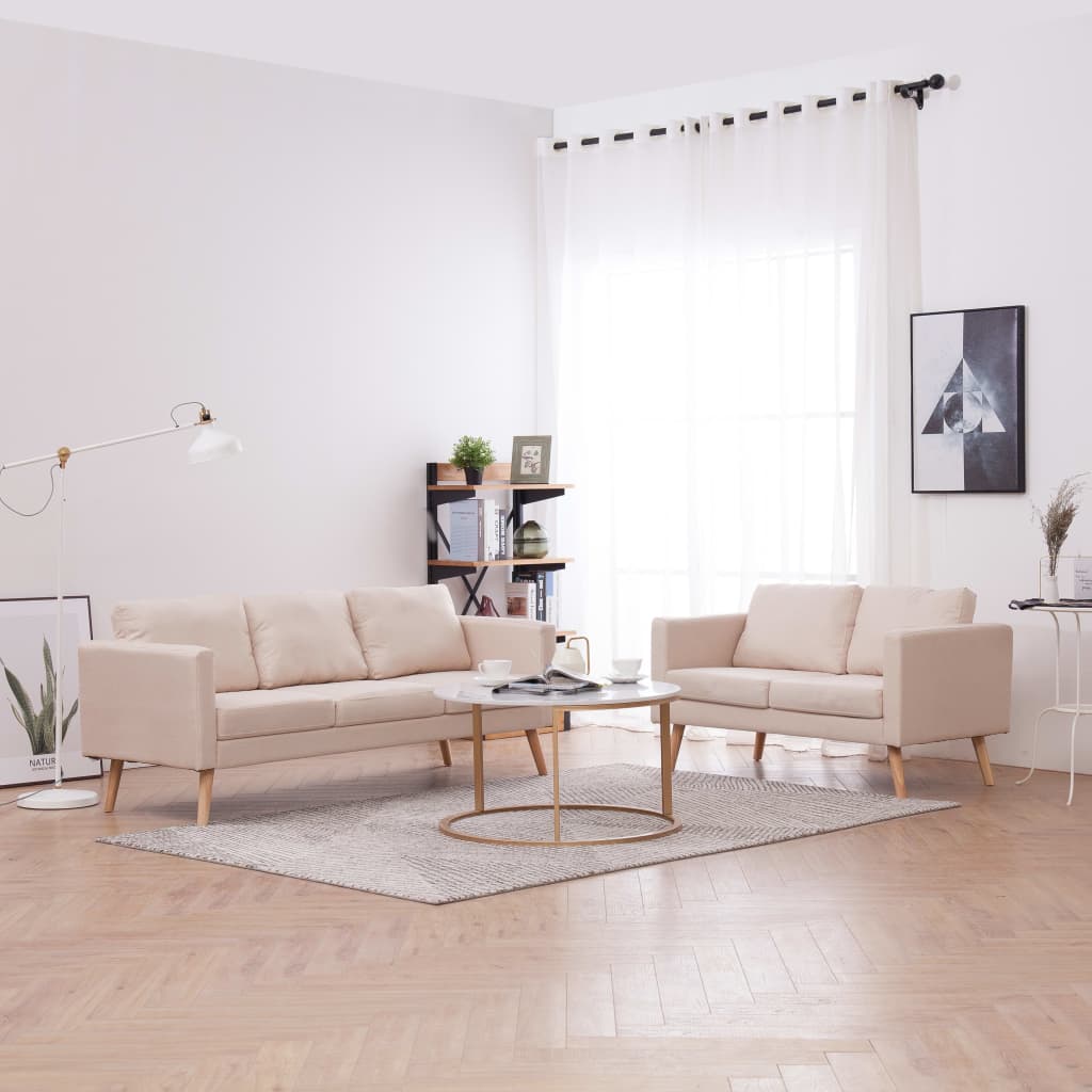 2 pcs cream color fabric sofa set