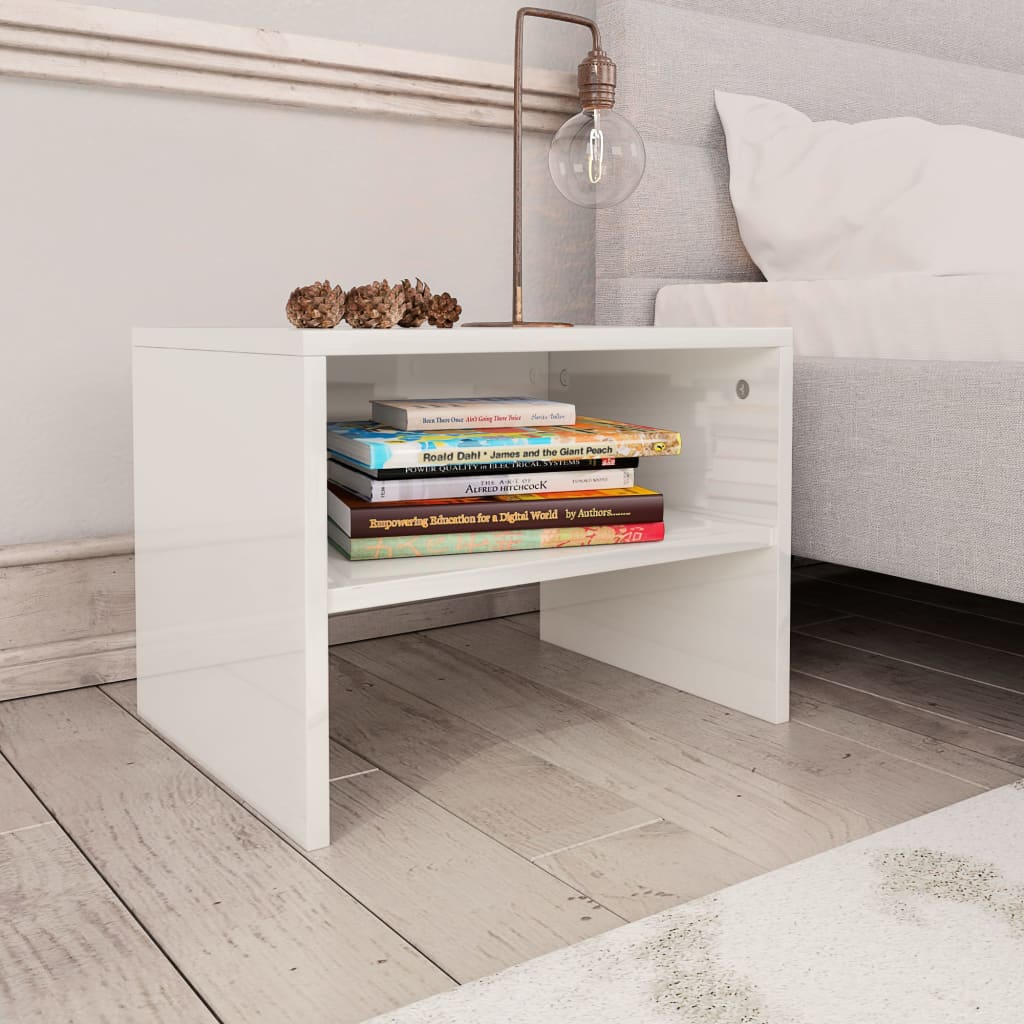 Bedside tables 2 pcs 40x30x30cm glossy white chipboard