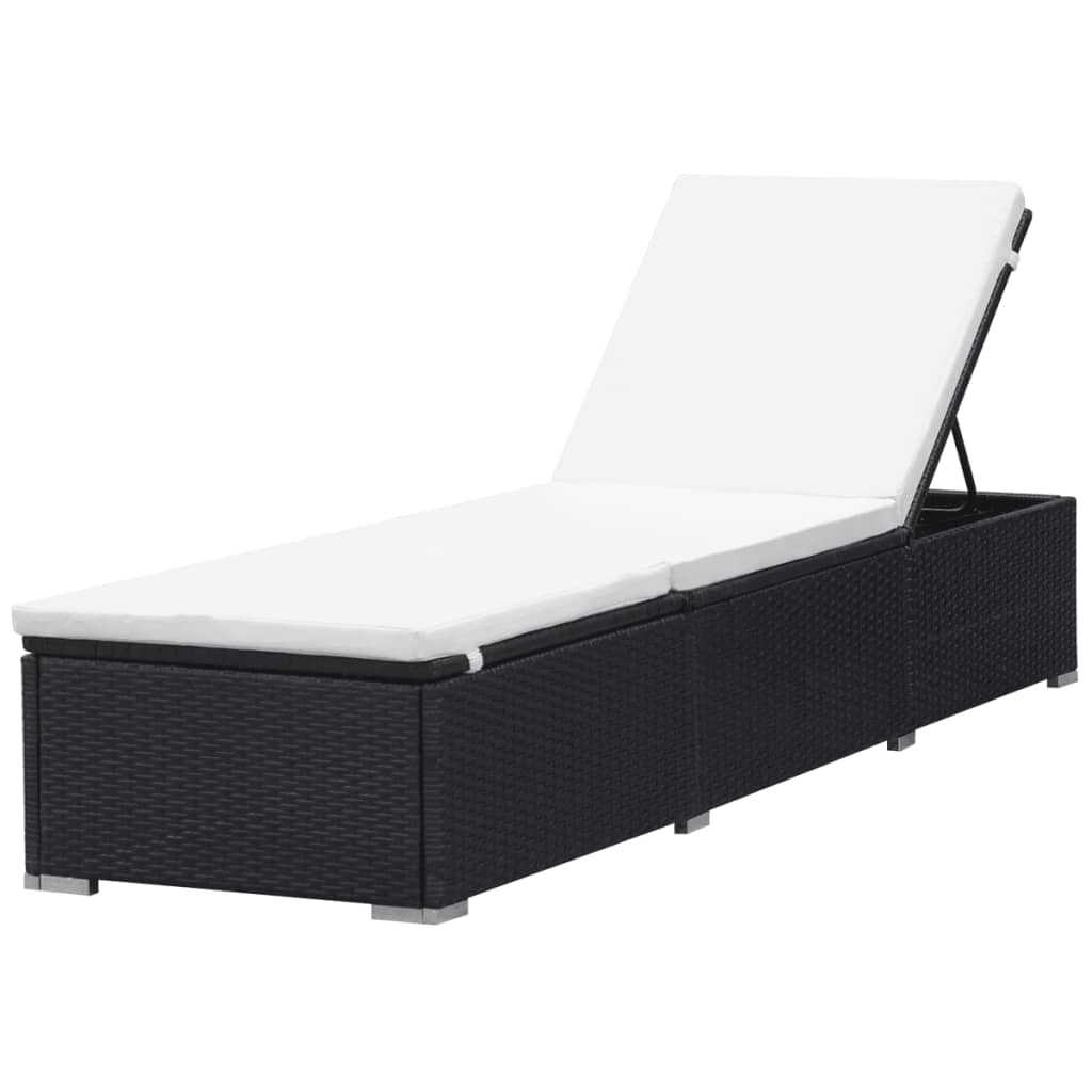 Sun loungers with cushions 2 pcs black poly rattan