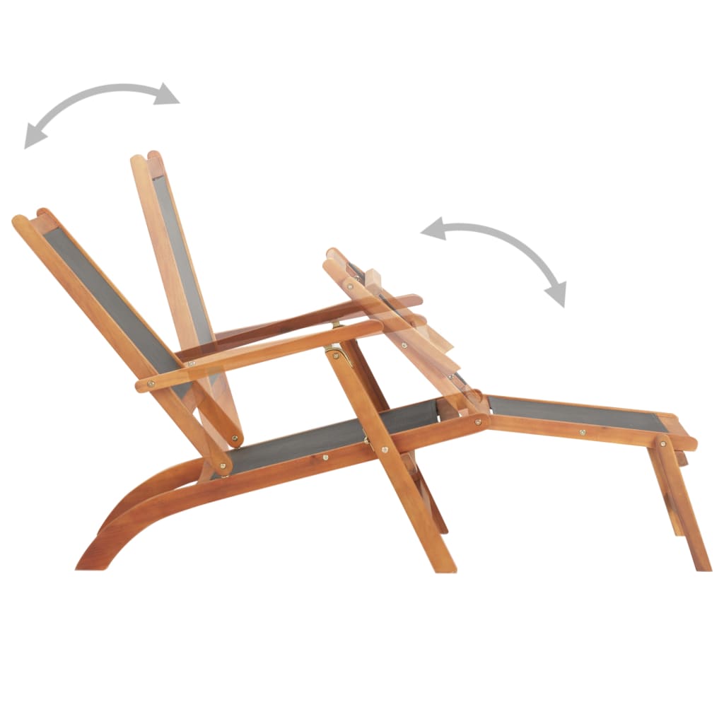 Outdoor sun lounger in solid acacia wood and textilene