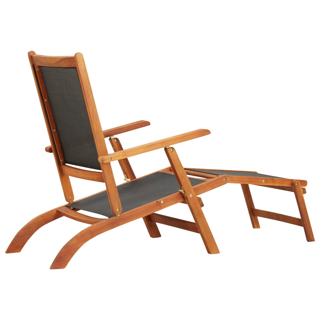 Outdoor sun lounger in solid acacia wood and textilene