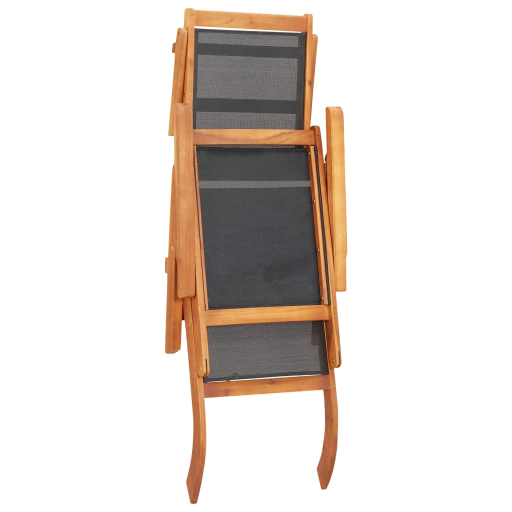 Outdoor sun lounger in solid acacia wood and textilene