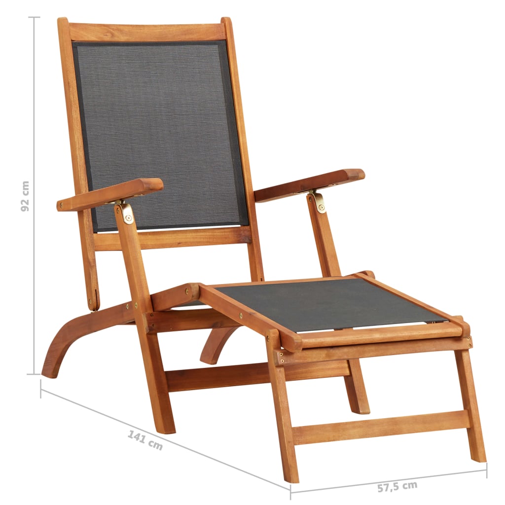 Outdoor sun lounger in solid acacia wood and textilene