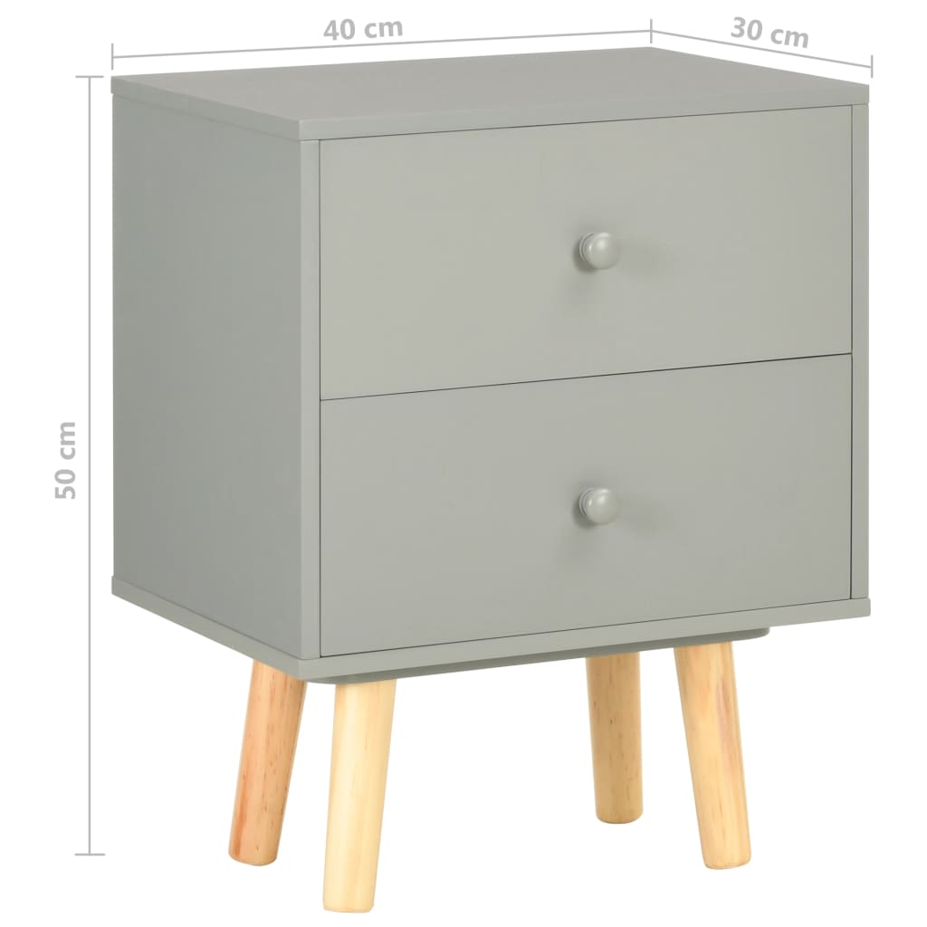 Mesas cabeceira 2 pcs 40x30x50cm madeira pinho maciça cinzento