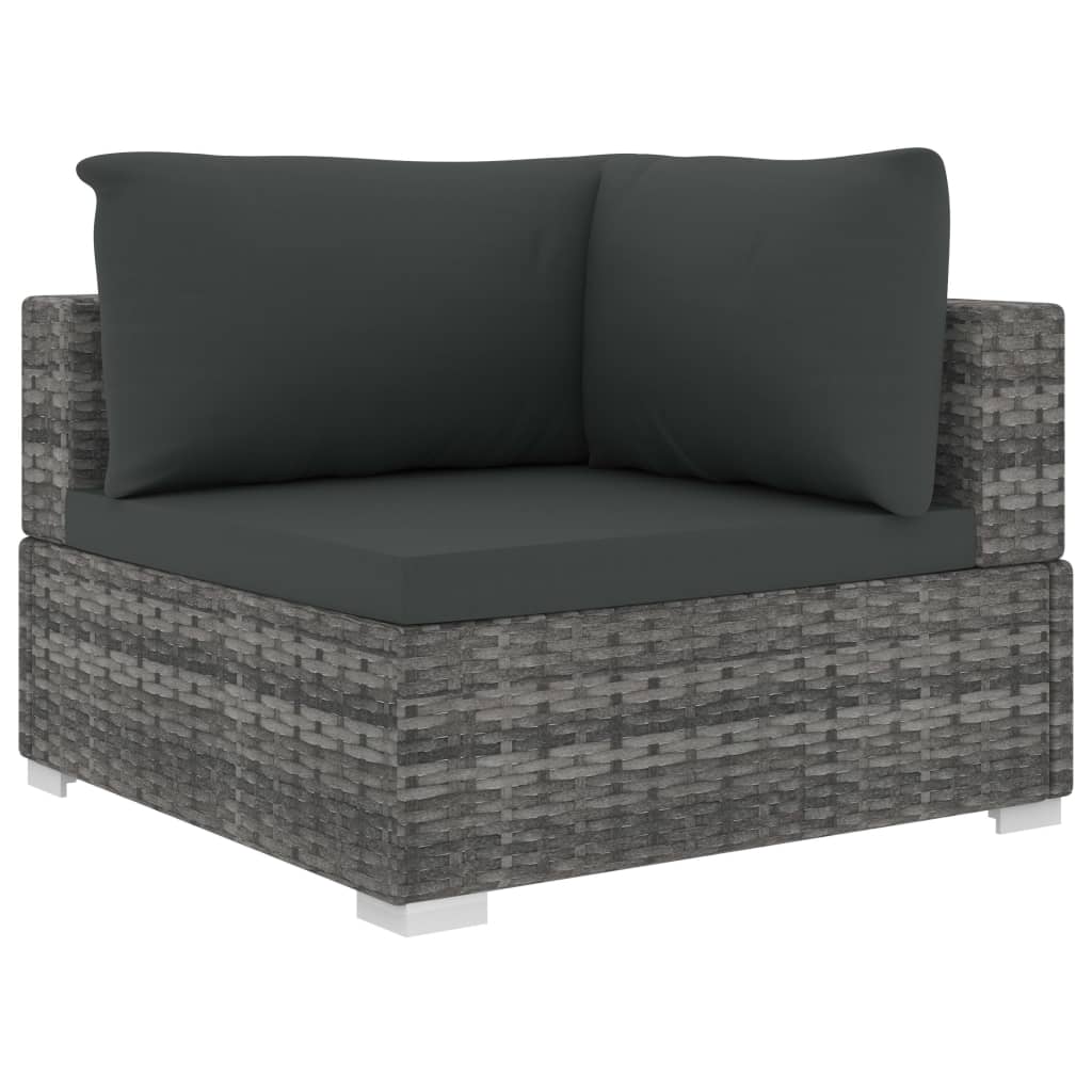 10 pcs conjunto lounge de jardim c/ almofadões vime PE cinzento