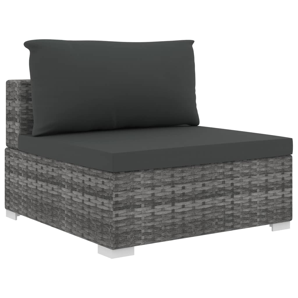 10 pcs conjunto lounge de jardim c/ almofadões vime PE cinzento