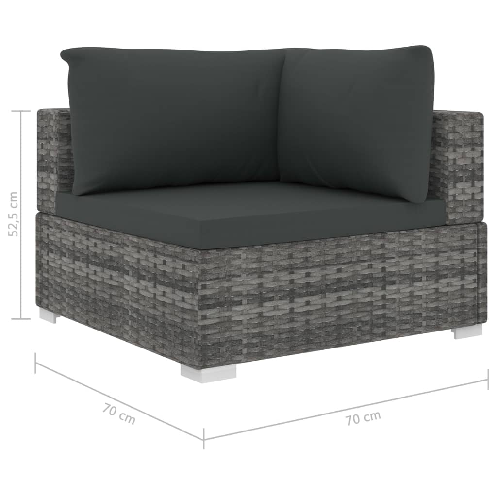 10 pcs conjunto lounge de jardim c/ almofadões vime PE cinzento