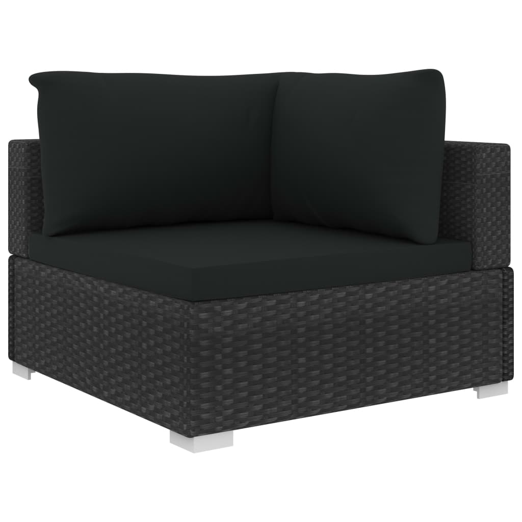 10 pcs conjunto lounge de jardim c/ almofadões vime PE preto