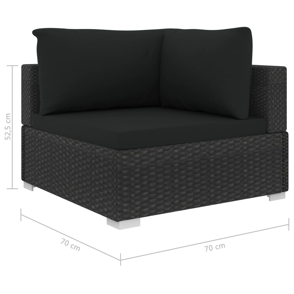 10 pcs conjunto lounge de jardim c/ almofadões vime PE preto