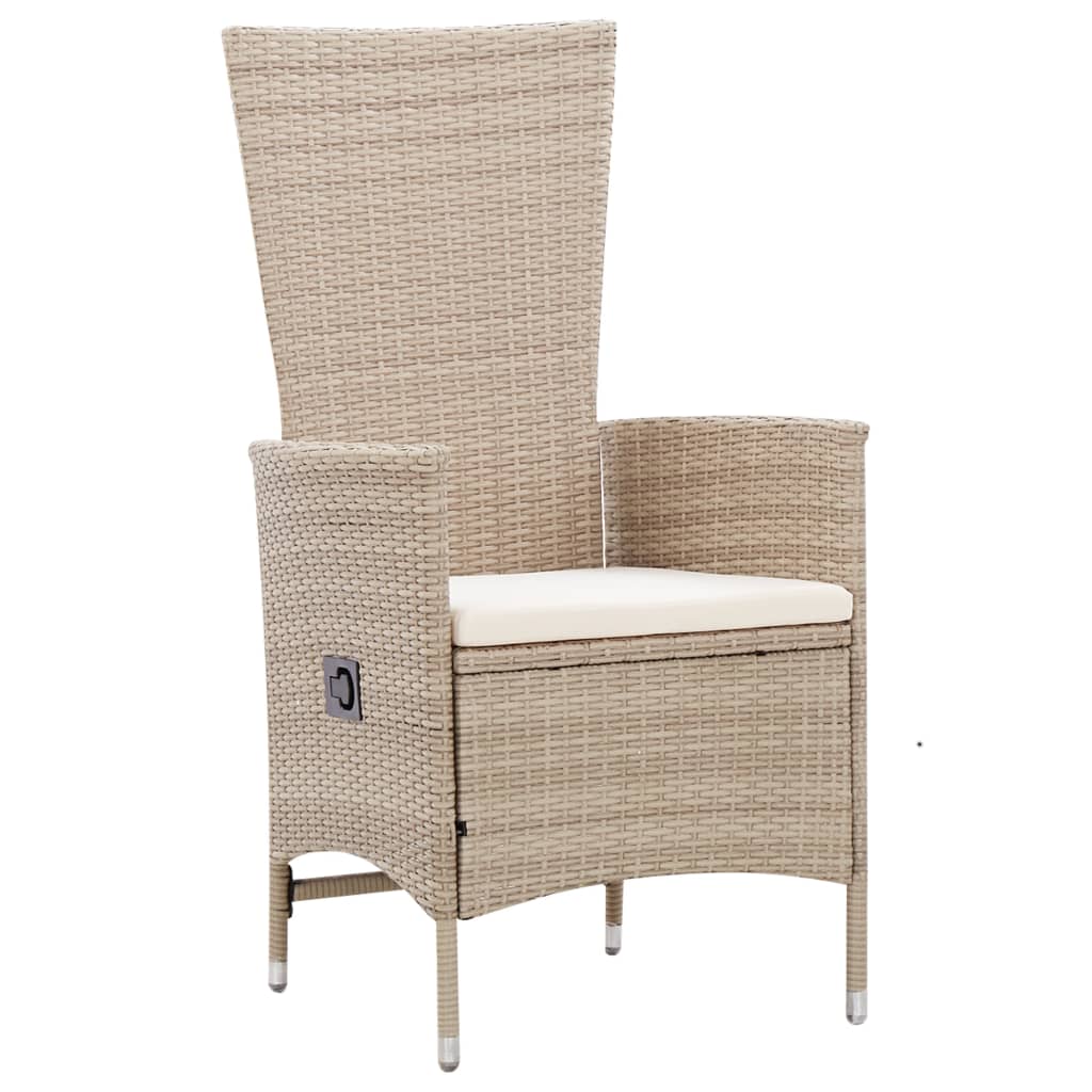 7 pcs conjunto jantar exterior com almofadões vime PE bege