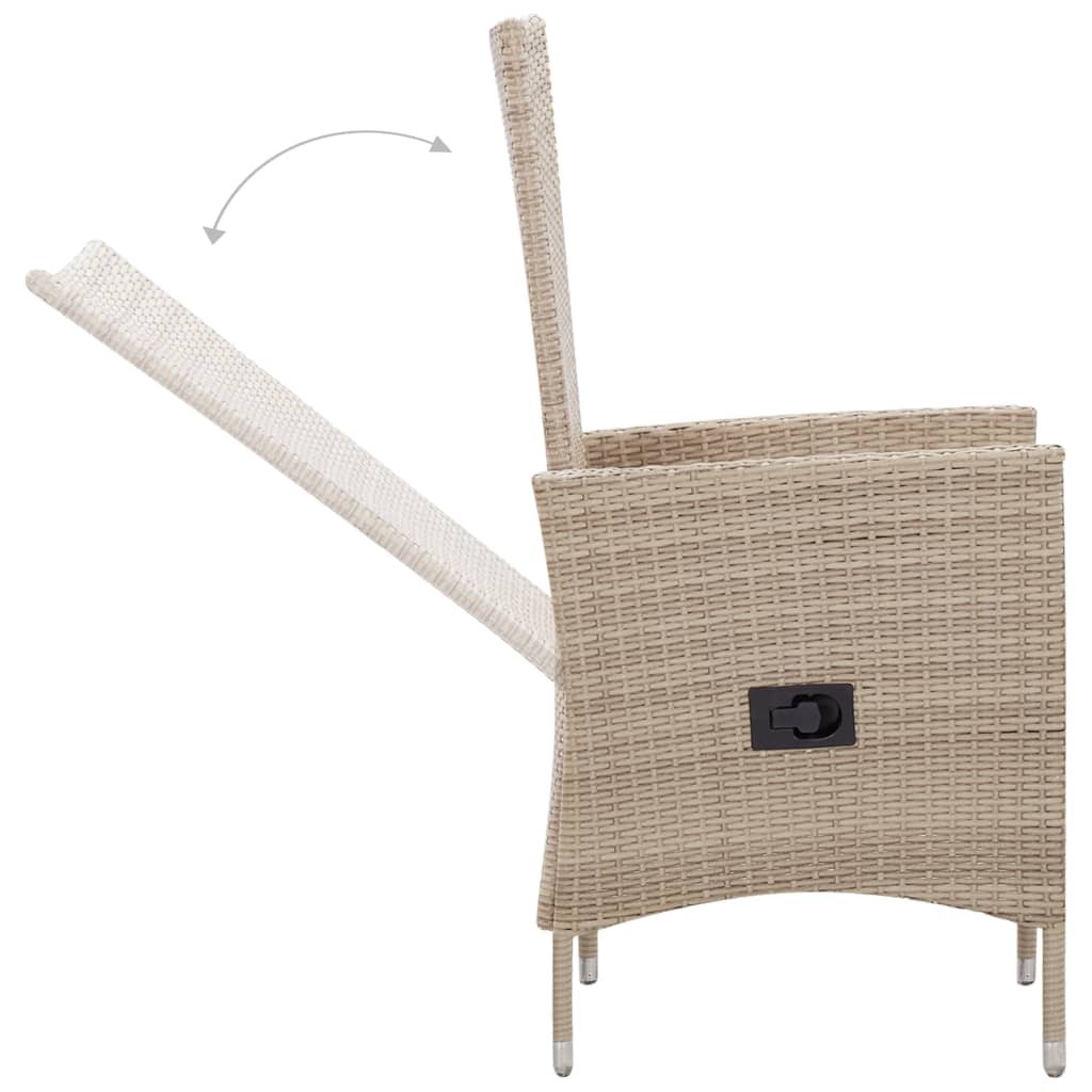 7 pcs conjunto jantar exterior com almofadões vime PE bege