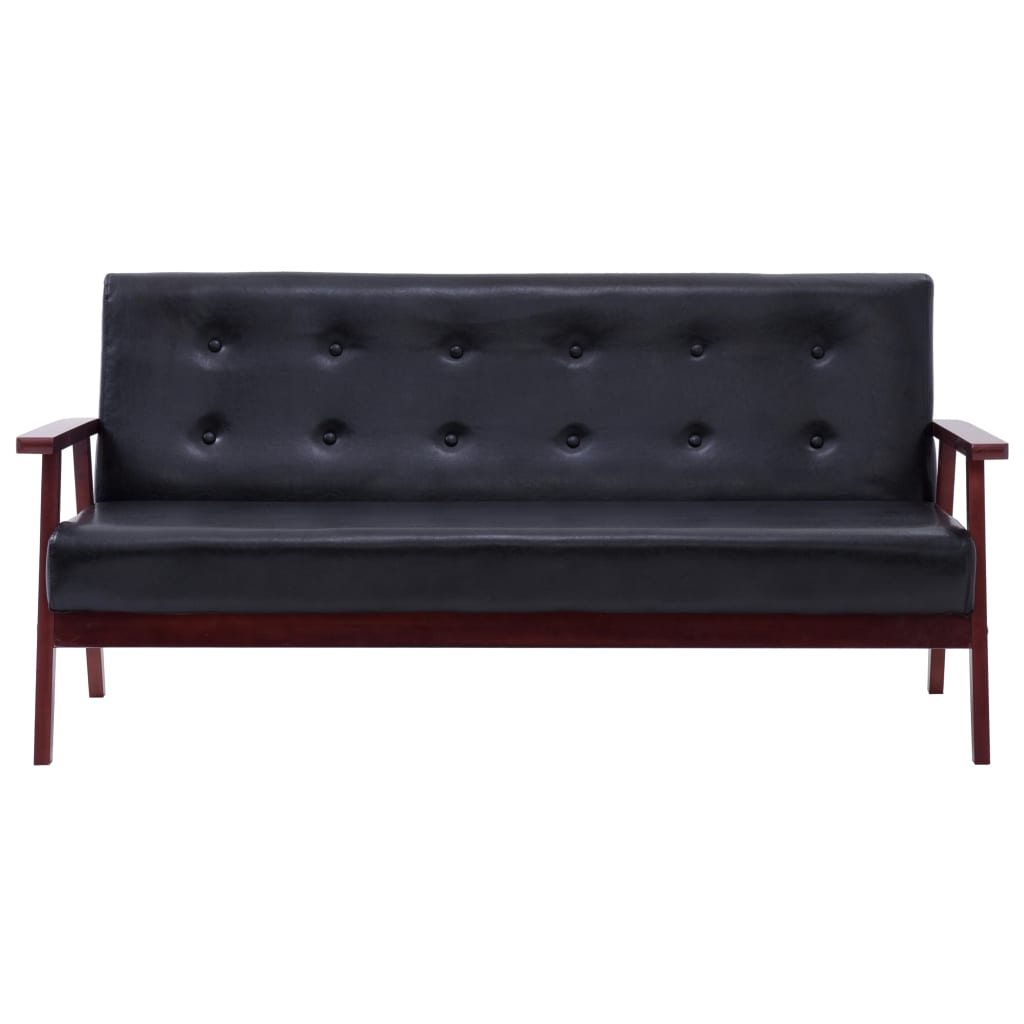 3 pcs sofa set black faux leather