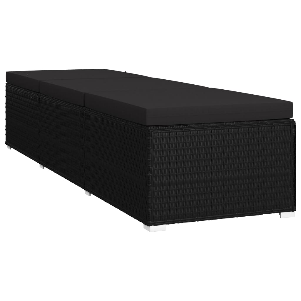 Black PE wicker sun lounger with cushion