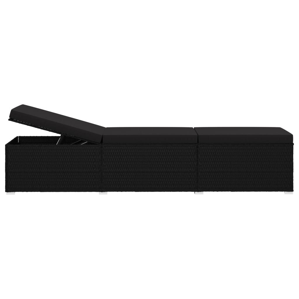 Black PE wicker sun lounger with cushion