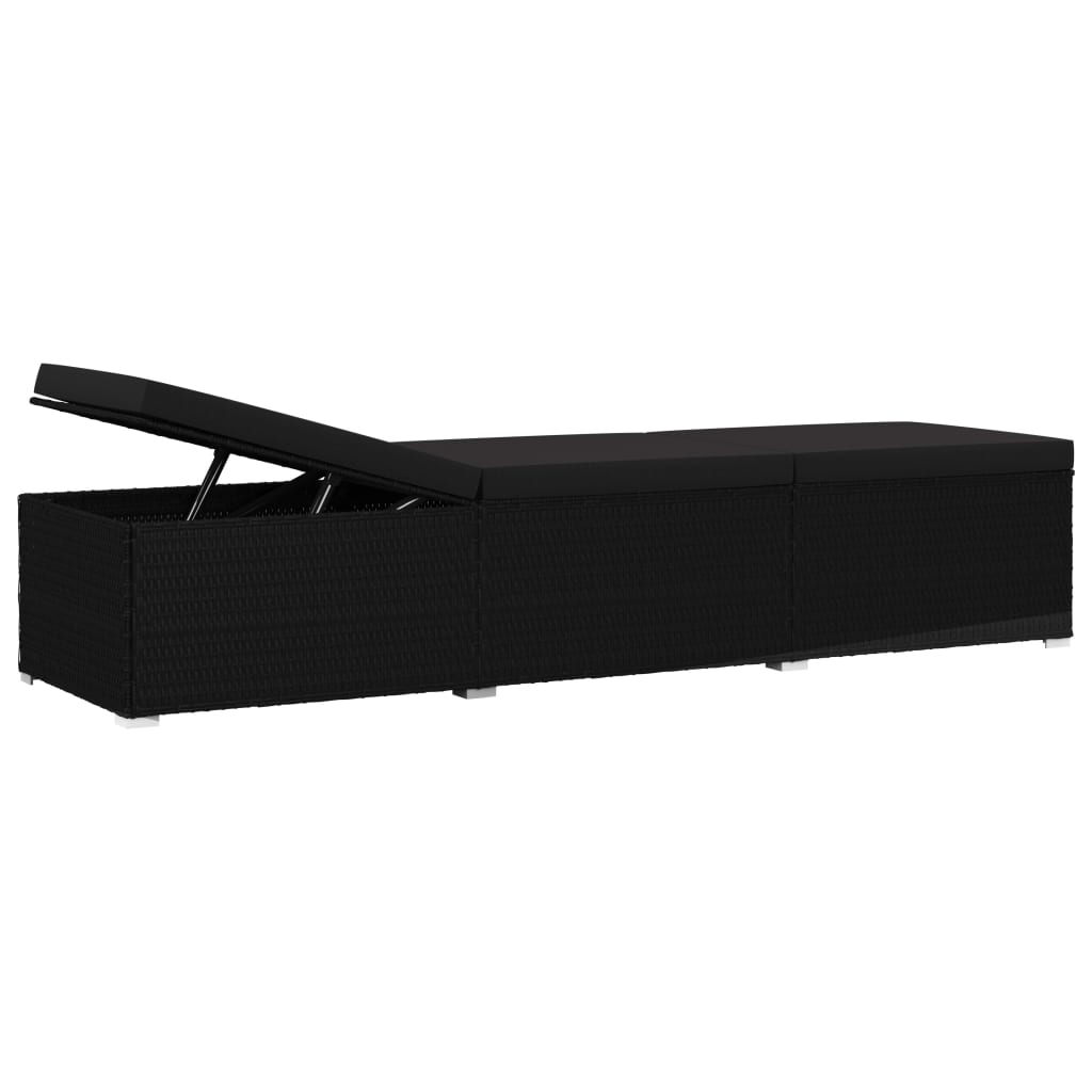Black PE wicker sun lounger with cushion