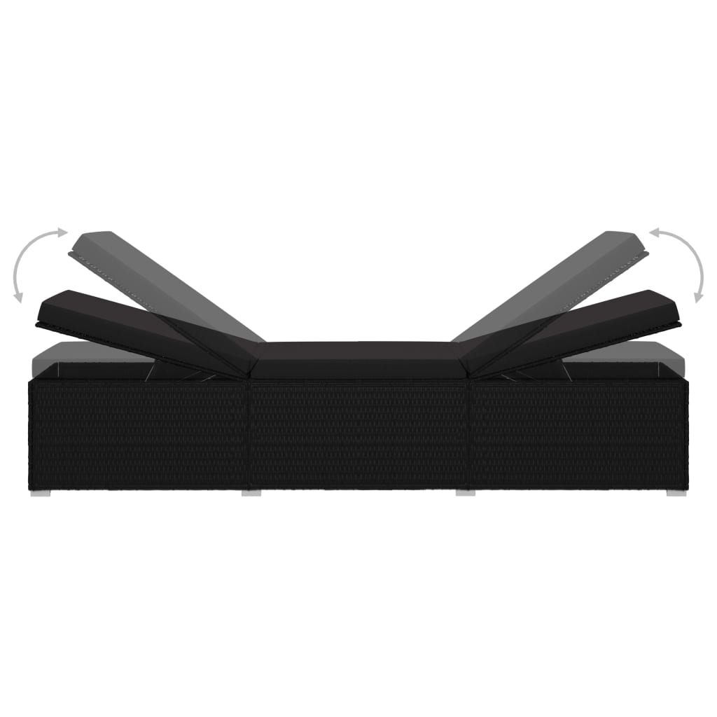 Black PE wicker sun lounger with cushion