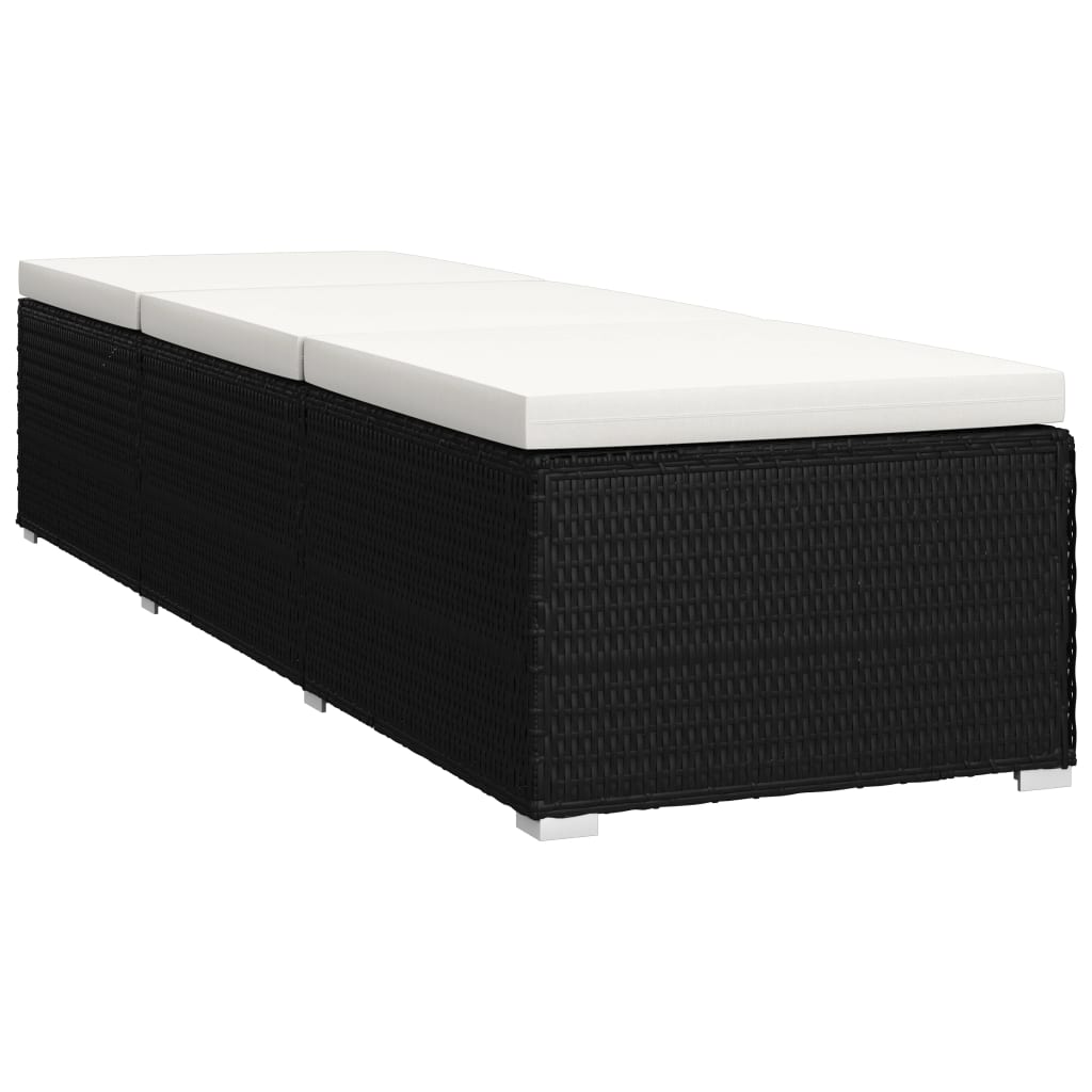 Sun lounger with cushion and coffee table in cream-colored PE wicker