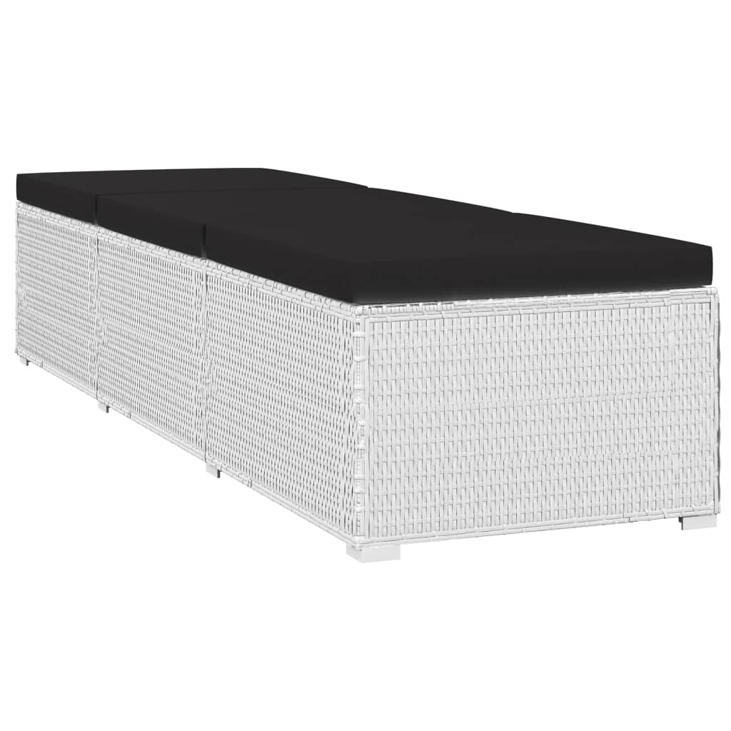 Sun lounger with cushion and coffee table in white PE wicker