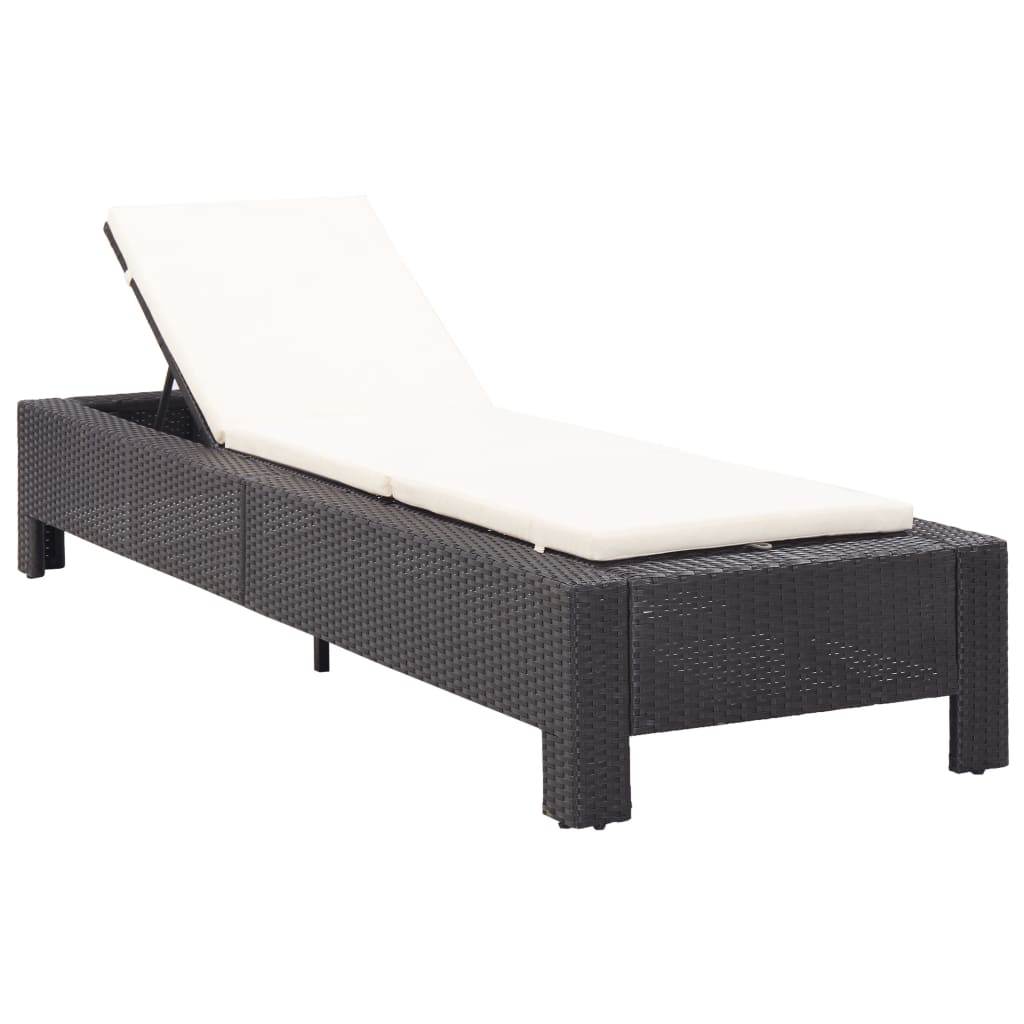 Black PE wicker sun lounger with cushion