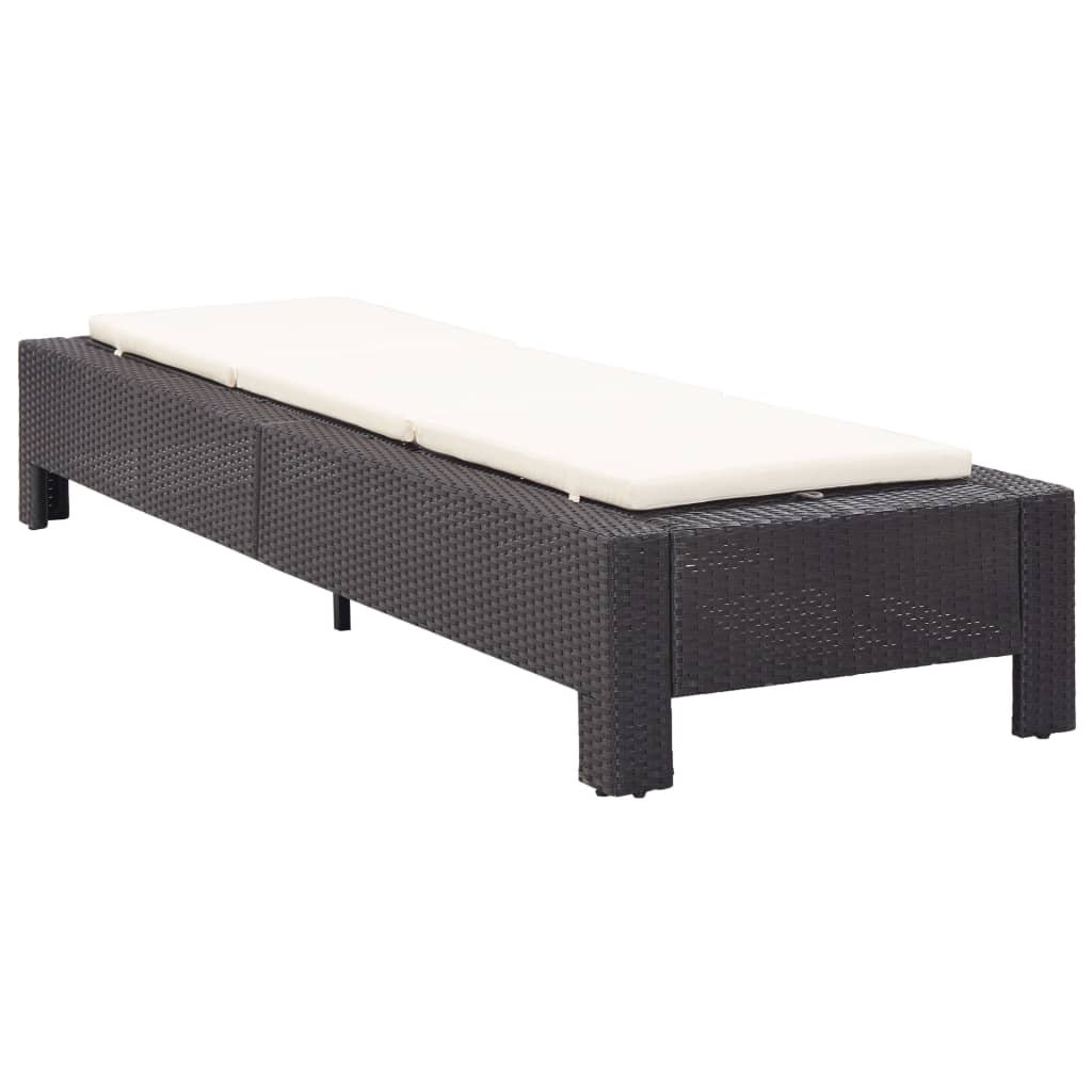 Black PE wicker sun lounger with cushion