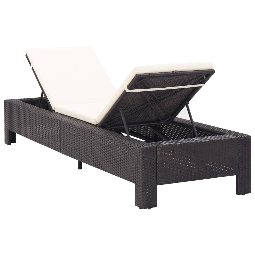 Black PE wicker sun lounger with cushion