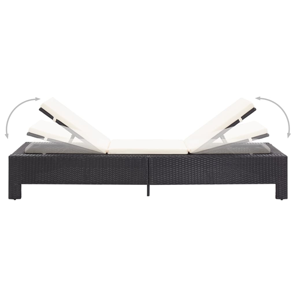 Black PE wicker sun lounger with cushion