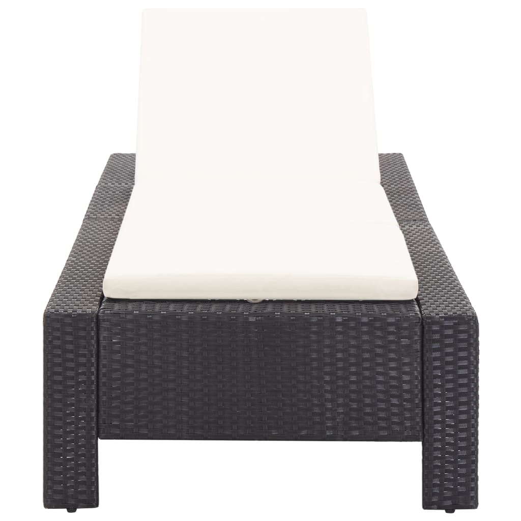 Black PE wicker sun lounger with cushion