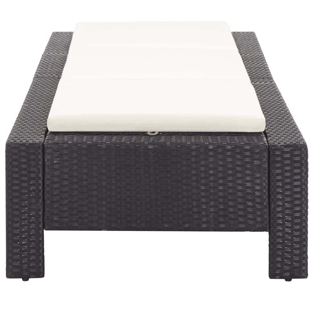 Black PE wicker sun lounger with cushion