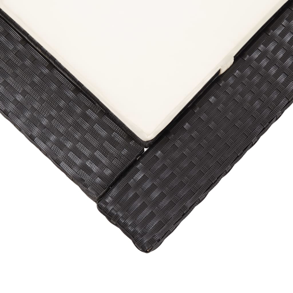 Black PE wicker sun lounger with cushion