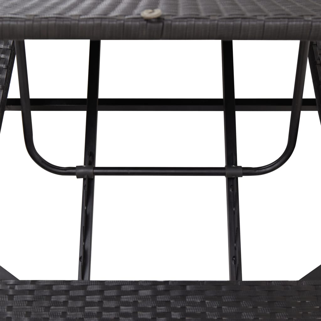 Black PE wicker sun lounger with cushion