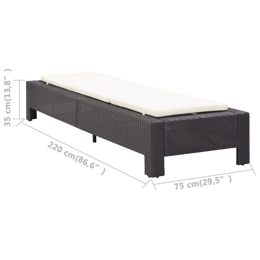Black PE wicker sun lounger with cushion