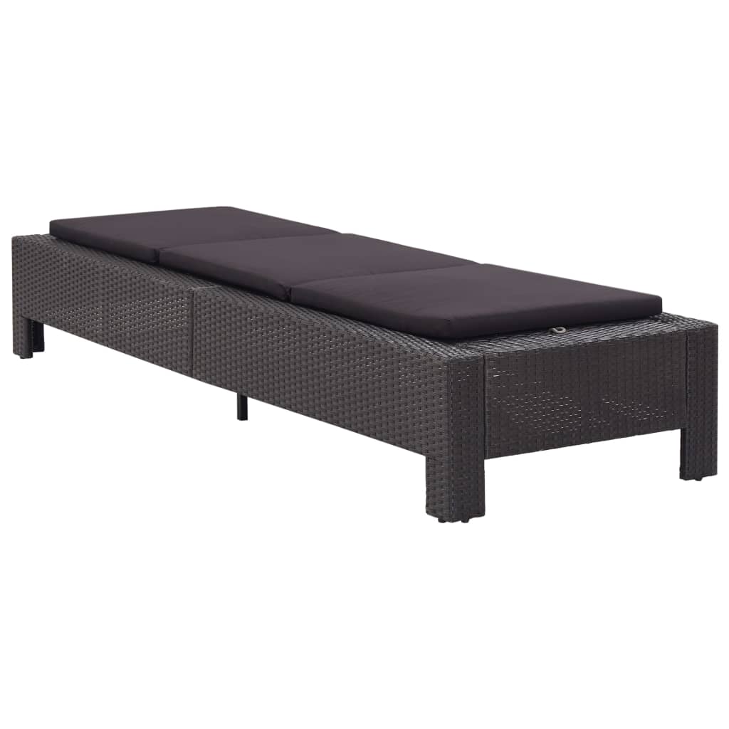 Black PE wicker sun lounger with cushion