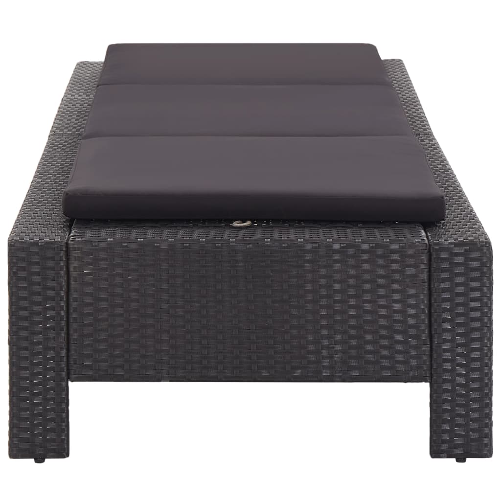 Black PE wicker sun lounger with cushion