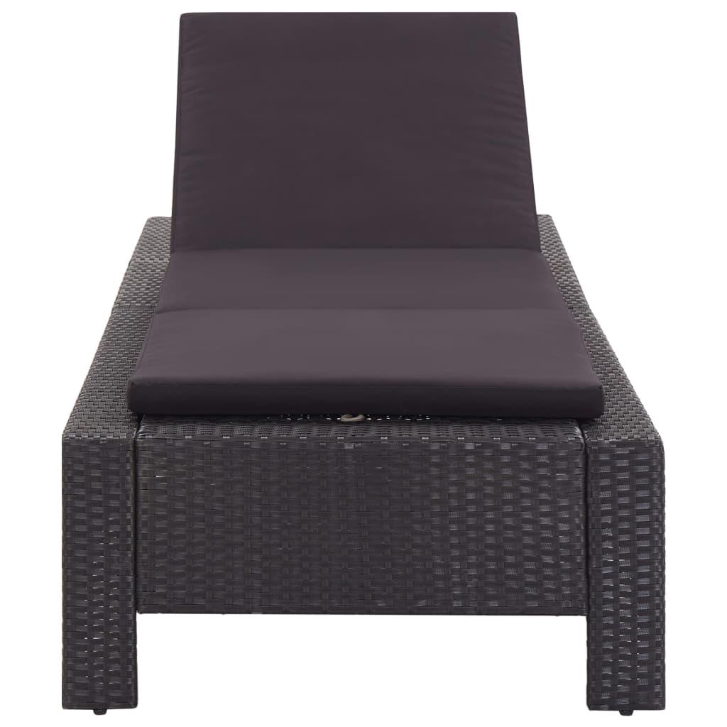 Black PE wicker sun lounger with cushion