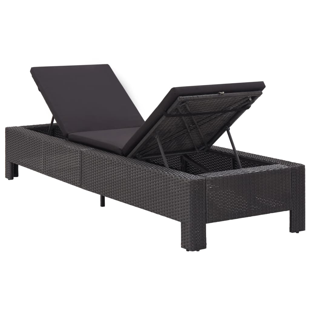 Black PE wicker sun lounger with cushion