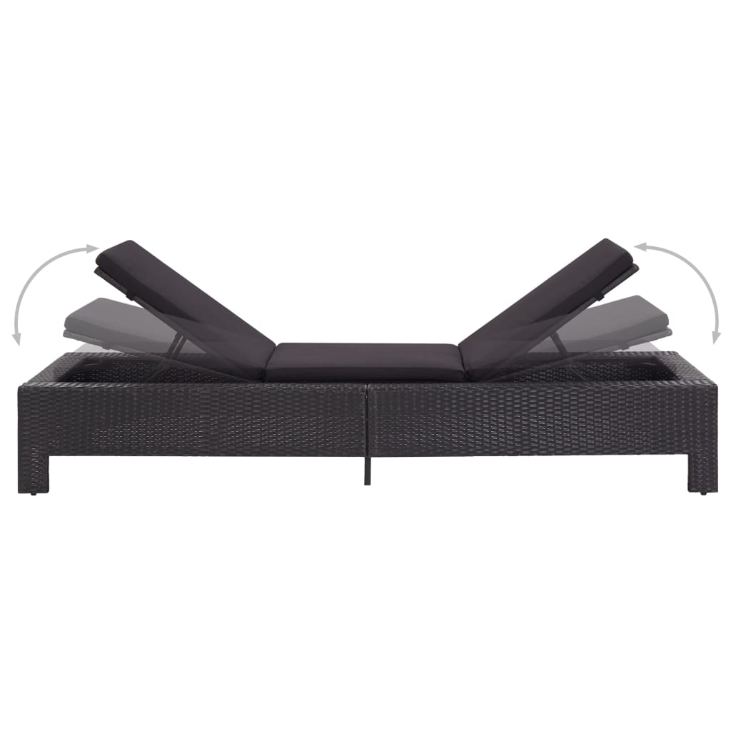 Black PE wicker sun lounger with cushion