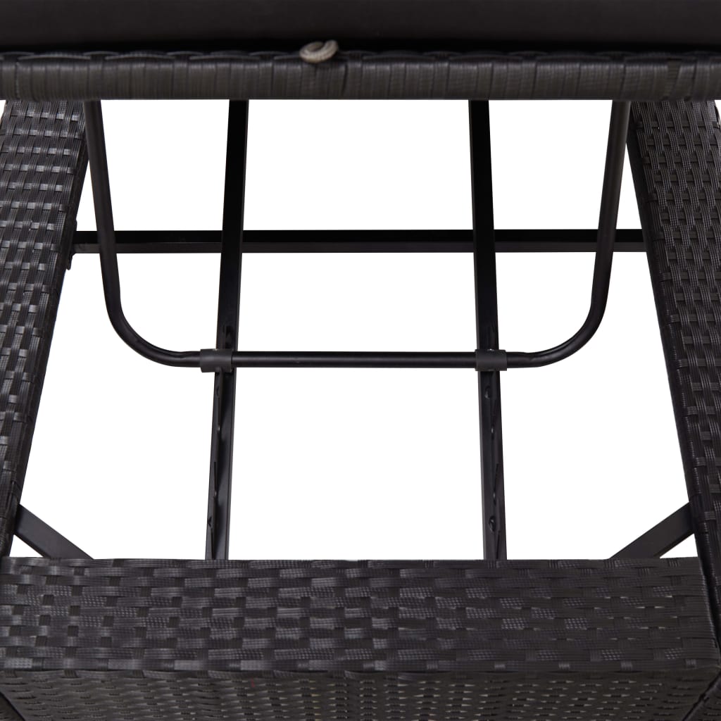 Black PE wicker sun lounger with cushion