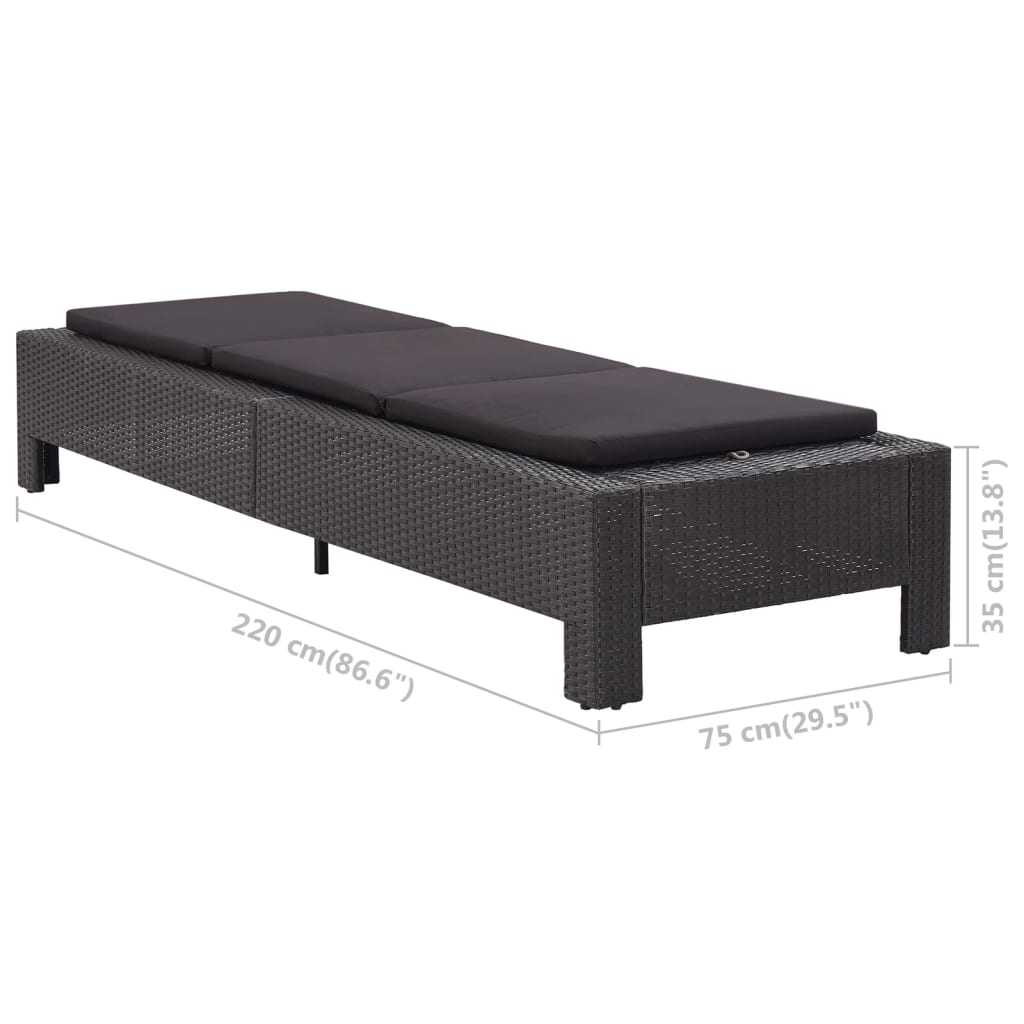 Black PE wicker sun lounger with cushion