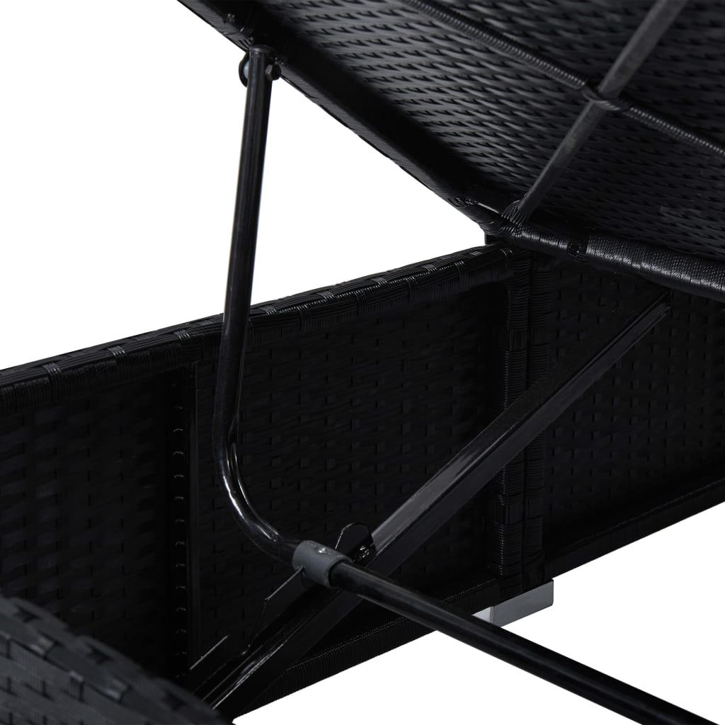 Sun lounger with canopy and cushion in black PE wicker
