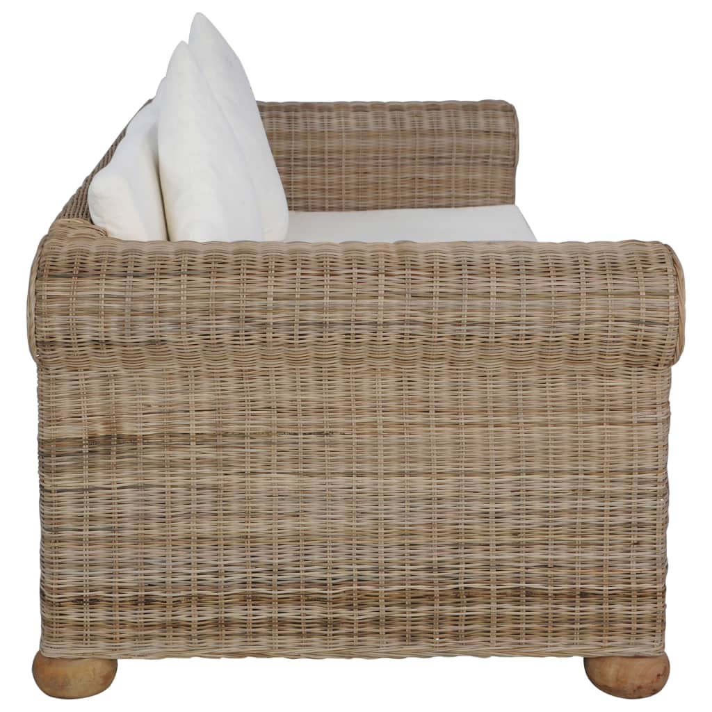2 pcs conjunto de sofás com almofadões vime natural