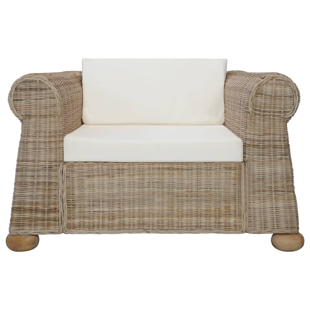 2 pcs conjunto de sofás com almofadões vime natural