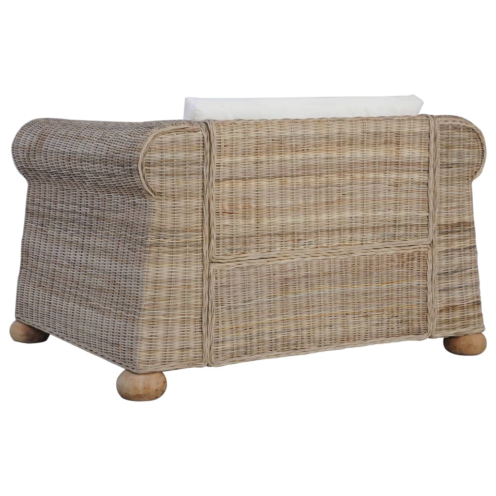 2 pcs conjunto de sofás com almofadões vime natural