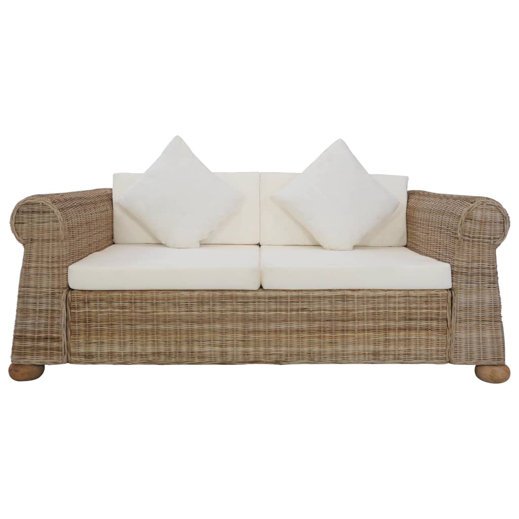2 pcs conjunto de sofás com almofadões vime natural