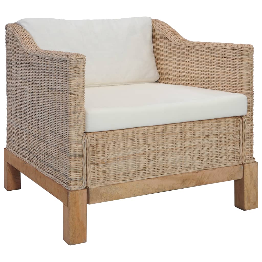 2 pcs conjunto de sofás com almofadões vime natural